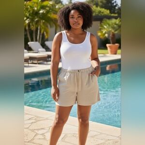 Women's Plus Size Island Passport Linen Cotton Blend Kakhi Shorts Size 4XL